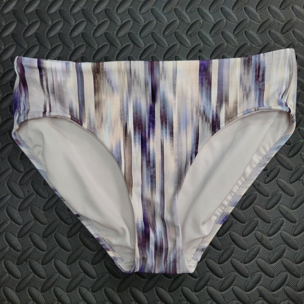 Athleta Stripe Bikini Bottoms Womens Medium Purple Blue Swim Bottoms